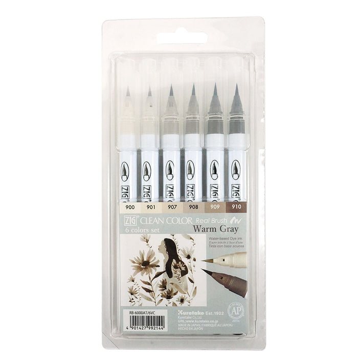 ZIG Clean Color Real Brush Warm Grey 6 Colors Set (RB-6000AT/6VC)