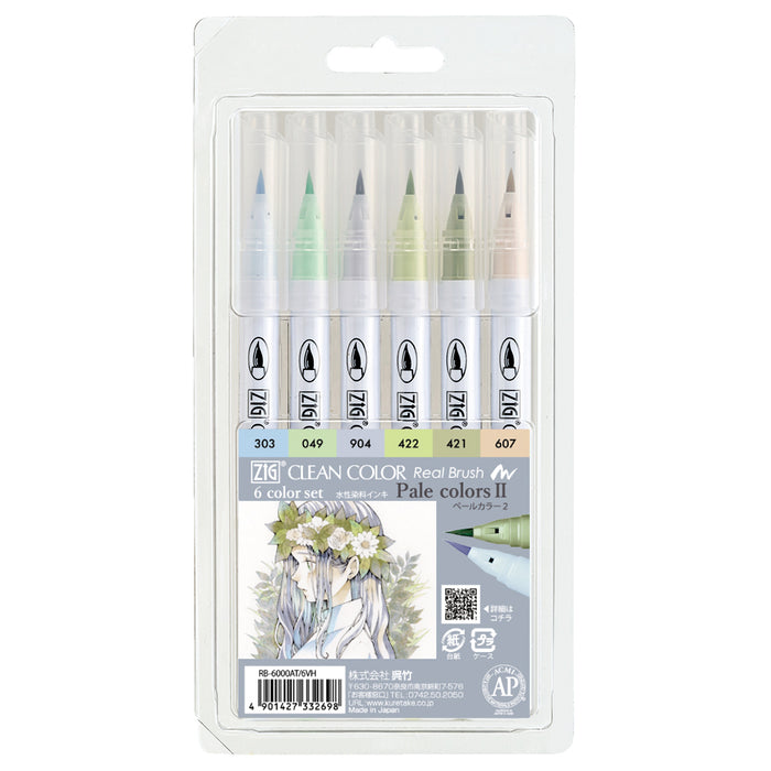 ZIG Clean Color Real Brush Pale Color II - 6 Colors Set (RB-6000AT/6VH)