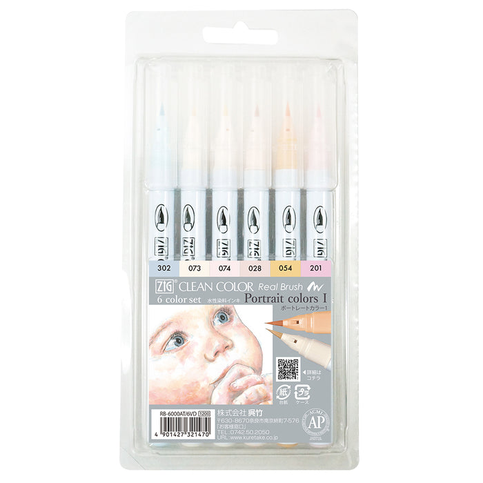 ZIG Clean Color Real Brush Portrait 6 Color 1.6V (RB-6000AT/6VD)