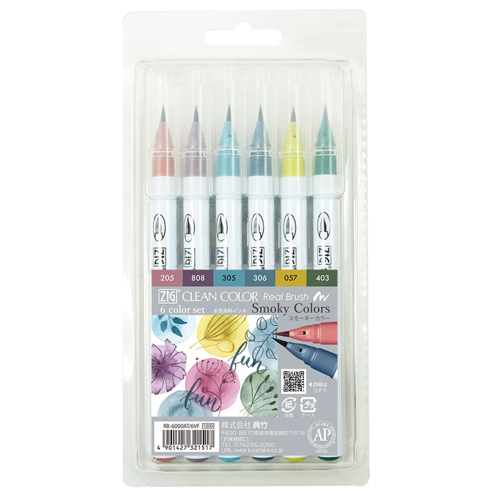 ZIG Clean Color Real Brush Smoky 6 Color (RB-6000AT/6VF)