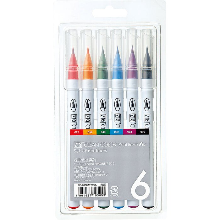 ZIG Clean Color Real Brush 6 Colors Set (RB-6000AT/6VA)